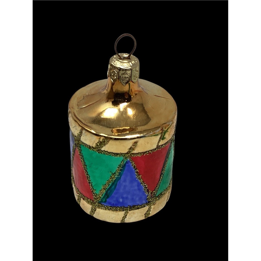 Vintage Made In Poland Mercury Glass Christmas Drum Ornaments 3"